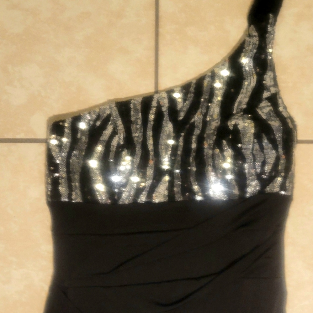 Black Mini Dress With Sequence Top & 1 Strap